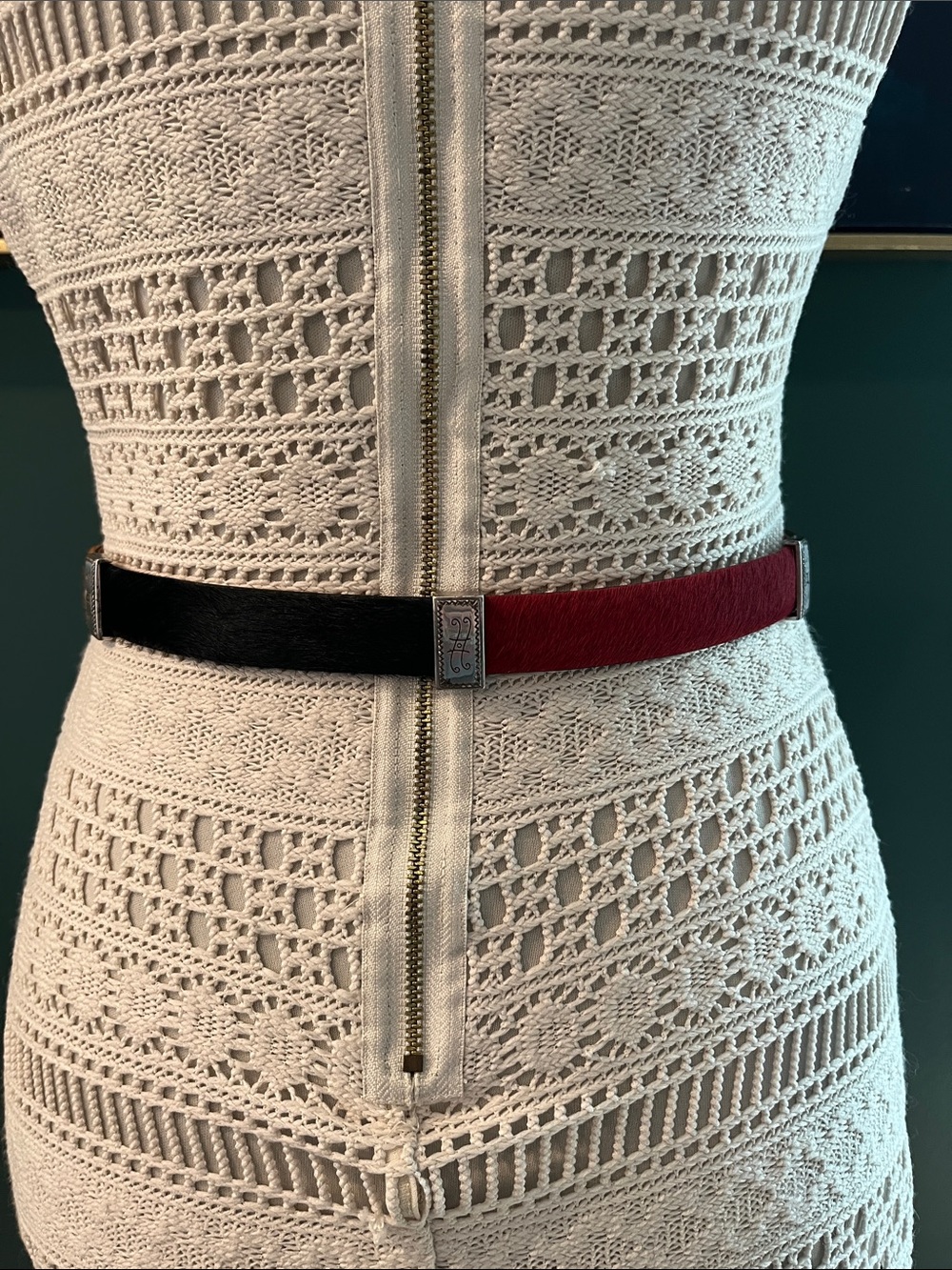 Brighton Colorblock Calf Hair Leather Belt with Silver Buckle - Picture 5 of 10
